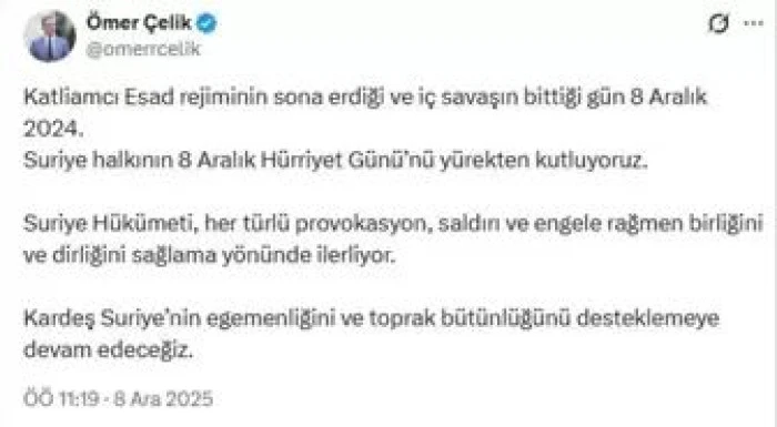 AK Parti Genel Başkanvekili Ala, Suriye halkının 8 Aralık Hürriyet Günü'nü kutladı: