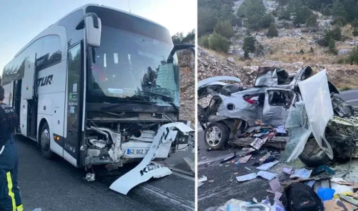 Antalya'da otob&uuml;s ile otomobilin &ccedil;arpıştığı kazada 1 kişi &ouml;ld&uuml;, 12 kişi yaralandı