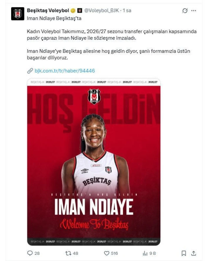 Beşiktaş Kadın Voleybol Takımı, Iman Ndiaye'yi kadrosuna kattı