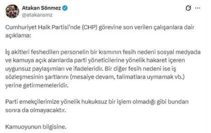 CHP'den iş akdi feshedilen parti personeline ilişkin a&ccedil;ıklama